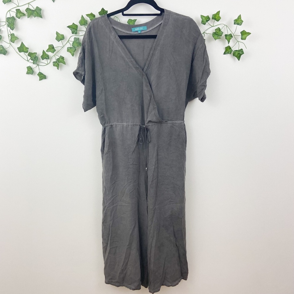 River + Sky grey short sleeve tie waist jumpsuit